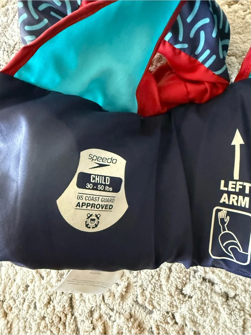Speedo Navy and Aqua Fish Print Swim Vest with Arm Floaties